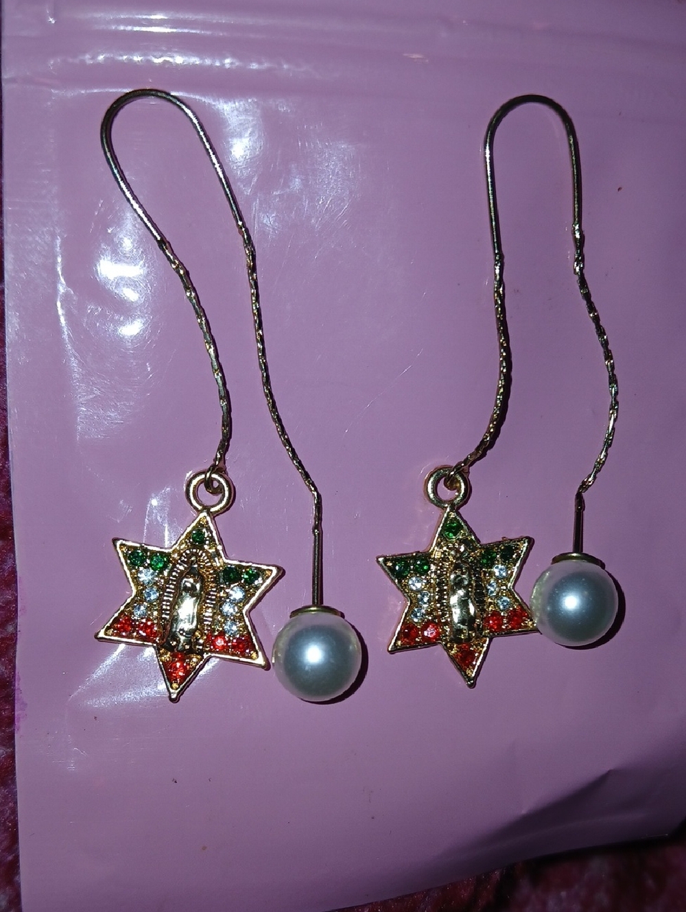 Gold Star and Pearl Drop Earrings - Multicolor